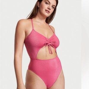 Victoria’s Secret Shimmery Pink Cut Out One Piece Swimwear—Size L